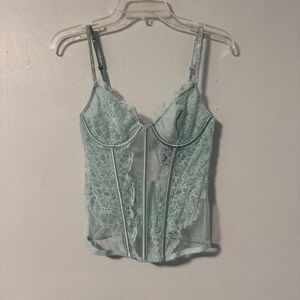 Victorias Secret Very Sexy Pale Blue Lace Corset Top Rhinestone Straps Bustier M